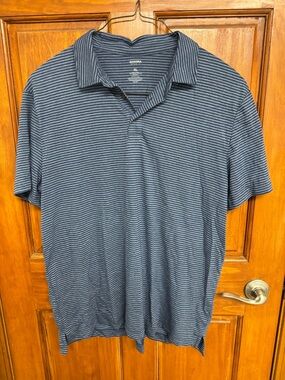 Sonoma Blue White Striped Men's XL Polo Shirt Short Sleeve Button Classic